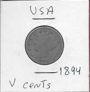 USA V CENTS 1894 MIT CENT,LIBERTY HEAD LINKS,INNERHALB STERNKREIS,DATUM UNTEN, - Bild 1 von 2
