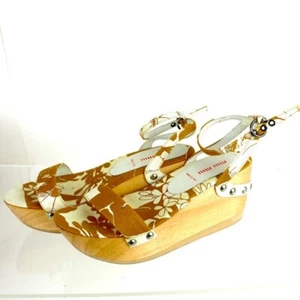 Vintage Miu Miu Wooden Wedge Sandals in Box Size 38 Shoes. US 5.5 - Picture 1 of 9