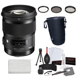 Sigma 50mm f/1.4 DG HSM Art Lens for Canon EF + 3-Piece HD Filter Set + Lens Pou - Picture 1 of 3