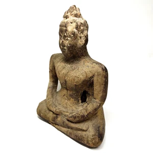 Antique Wood Buddha Sculpture Old Carved Statue Thailand Figurine Fine Art - Picture 1 of 11