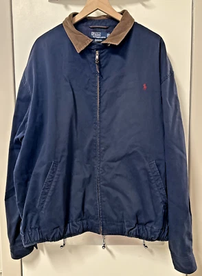 VTG Polo Ralph Lauren Bomber Jacket Blue Corduroy Harrington Banded BiSwing XXL - Image 1 of 4