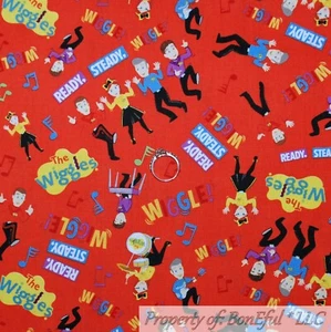 BonEful Fabric FQ Cotton Quilt VTG Red The Wiggles Comic Kid Boy Girl Music Band - Picture 1 of 12