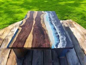 Dining Table Top Ocean Design Epoxy River Table Live Edge Design Olive Dining - Picture 1 of 3