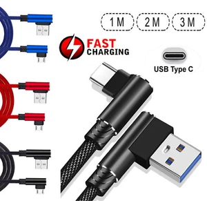 2m 90°Elbow USB C Type C Data Lead Fast Charger Cable Data Sync Cord For Samsung - Picture 1 of 15