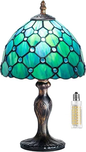 Tiffany Style Table Lamp, Vintage Table Lamp, Handcraft Stained Glass Lampshade, - Picture 1 of 12
