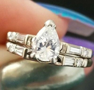 Quality Pear Diamond Solitaire Engagement SI1 14k white gold wedding set/ring - Image 1 of 4