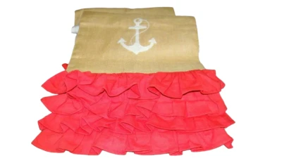 Ruffled Burlap Jute 16"x72" Table Runner Anchor Nautical Tan Red NWOT Capucine - Image 1 of 4