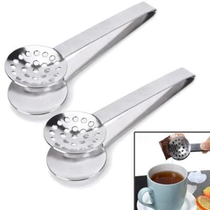 2 Pack Stainless Steel Tea Bag Squeezer Tongs Strainer Grip - Picture 1 of 7