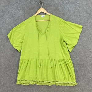 Curvaceous Tunic Top Womens Medium Green Short Sleeve V-Neck Rayon 23315 - Picture 1 of 9