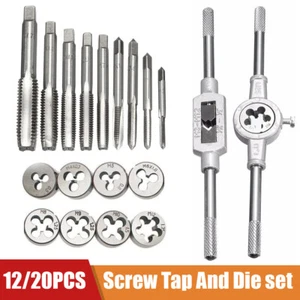 12/20 Pieces Tap and Die Sets Threaded Plugs Tap Drills Metric Hand Tap Die US - Picture 1 of 19