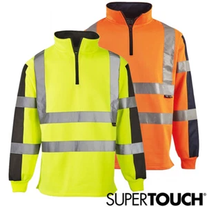 Hi Vis 2 Tone Rugby Shirt Safety High Visibility Sweatshirt Security Jumper Top - Picture 1 of 7