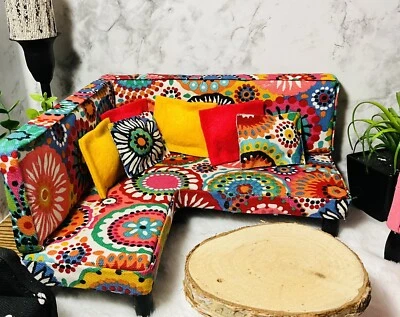 Muebles hechos a mano estilo barbie escala 1/6-sofá seccional Foto 1 de 4