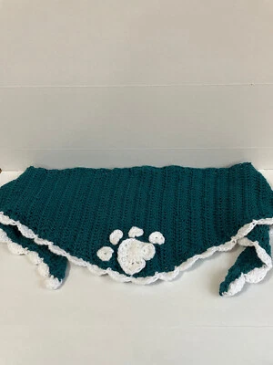 Medium to Large Dog Bandana Paw Print Dark Green Tie Closure Crochet - Image 1 of 3