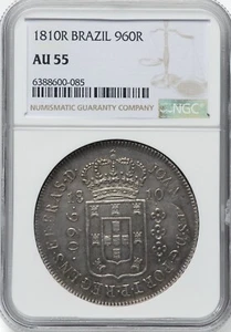 Brazil 1810-R  960 Reis - NGC AU55 - FRESH & BEAUTIFUL CABINET TONING! - Picture 1 of 2