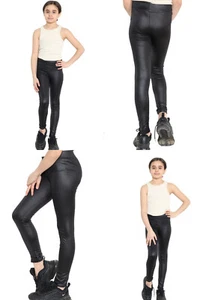 Mädchen Wet Look Leggings glänzend Tanz Leggings weich bequem Kinder Alltagskleidung - Bild 1 von 21