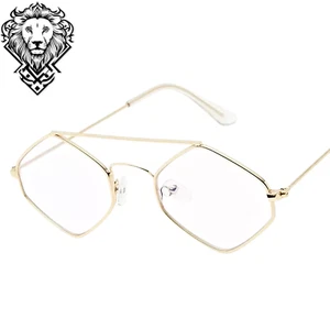 Diamond Shape Gold Metal Frame Unisex Sunglasses Luxury Transparent Lens Eyewear - Foto 1 di 4