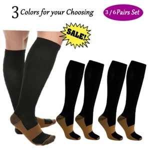 Copper Compression Socks for Men & Women 15-20mmHg Knee High for Athletic Travel - Picture 1 of 15
