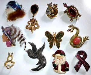 LOT of Variety of Brooches Lapel Pins TURTLE BIRD Cats & More! Estate Sale Set - Picture 1 of 10