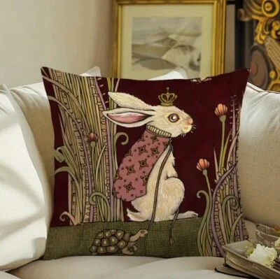 Rabbit Prince Pillow Cover Whimsical Vintage Style Details Silky feel 18" x 18" - Image 1 of 4