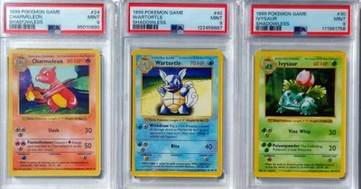 [PSA 9] 1999 Pokemon Shadowless Base Set Trio Charmeleon Wartortle Ivysaur WOTC - Image 1 of 4
