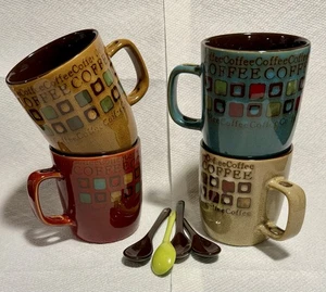 Mr. Coffee Cafe Americano 13oz Mug Cup Set of 8 Pcs Including Spoons Stoneware - Picture 1 of 23