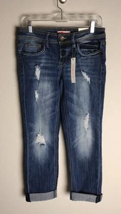 Dollhouse Low Rise Distressed Denim Y2K Cuffed Roll-Up Skinny Capri Pants 7 NWT - Picture 1 of 4