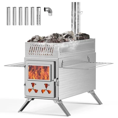 Edelstahl Holzofen für Zelt,Tragbarer Heißzeltofen mit 7 Kaminrohren für Outdoor - Bild 1 von 4