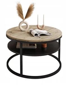 CIRI Coffee Table round Artisan Oak 70cm with Shelf - Picture 1 of 4