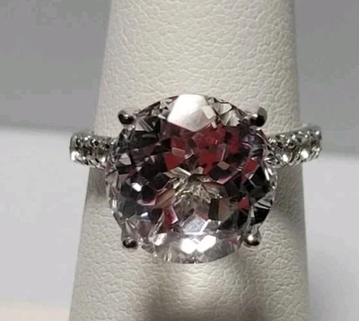 Anillo Topacio Blanco 9.75 ctw Platino y Plata de Ley (Talla 6.25  Foto 1 de 4