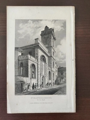  ANTIKER ORIGINAL S/W STICH - LONDONER KIRCHEN - ST.BARTHOLOMÄUS - 1837 - Bild 1 von 3