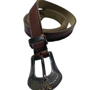 Vintage Western Leather Belt With Silver-Tone Buckle & Tip 28 - Picture 1 of 5