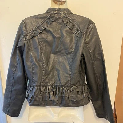 Chaqueta De Colección Mujeres L Sello Húmedo Negra Imitación Cuero Y2K Motocicleta Viaje Festival Foto 1 de 4