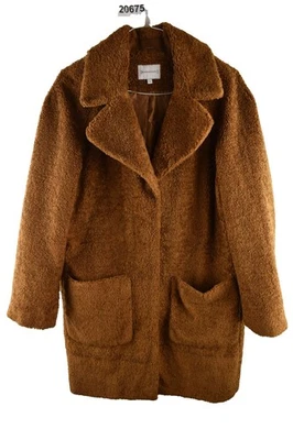 WAREHOUSE Brown Teddy Bear Coat size Uk 8 Womens Overcoat Long Casual Outdoors - Изображение 1 из 4