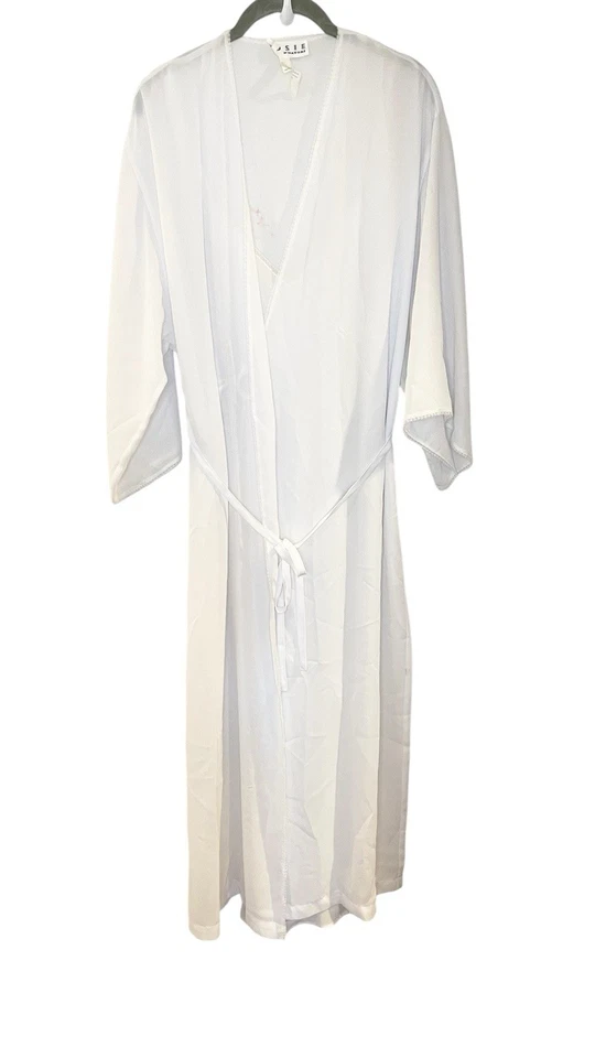 Винтажный 2 ПК Natori халат скольжения комплект твердого белого кружева отделки макси 80-х 90-х * недостаток * S/M - Изображение 1 из 4