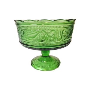 Composta vetro verde smeraldo vintage trifle mousse dessert piatto caramelle ciotola piedi - Foto 1 di 6