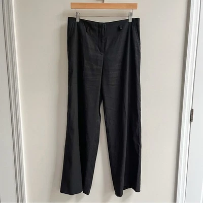 Pantalón Fabiana Filippi Italia Lino Algodón Tiro Alto Pierna Ancha Negro Pequeño Foto 1 de 4