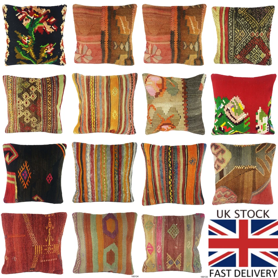 ZAWA® 100% Wool Luxury Turkish Moroccan Colourful Kilim Cushion Covers 16'' 40cm - Image 1 of 1