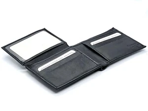 Black Genuine Leather Men's Bifold Wallet Flap Top ID Multi-Card Holder - Picture 1 of 9