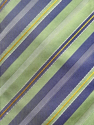 Dolcepunta Seven Fold 男式丝绸领带意大利条纹绿色薰衣草黄色二手状况完好 — 第 1/4 张图片