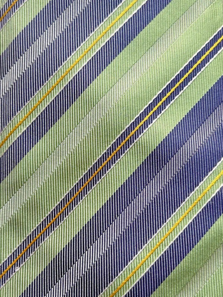 Corbata de seda Dolcepunta siete pliegues para hombre Italia rayas verde lavanda amarillo usada en excelente estado Foto 1 de 4