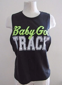 Women's "Baby got Track" Athletic Sports Gym Black Shirt Top Sz Small open back - Picture 1 of 6