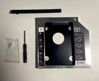 BAY CADDY PER SECONDO HARD DISK 2,5" NOTEBOOK HDD SSD DVD Bay 9,5 mm SATA  - Immagine 1 di 2