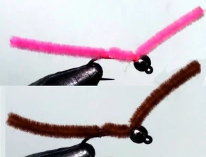 12 San Juan Worm weighted Fly combo color Hand Tied Trout Bass Pan Fish  - Picture 1 of 4