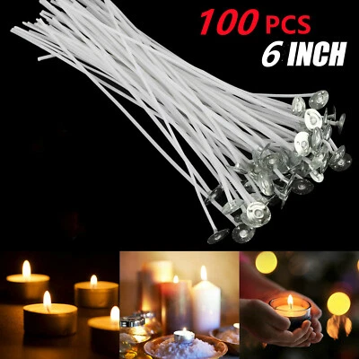 Candle Wicks 6 Inch Cotton Core Candle Making Supplies Pre Tabbed NEW 100pcs - Image 1 of 4