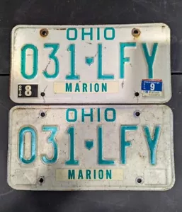 1990er OHIO Nummernschilder PAAR / SET 031 LFY grün weiß MARION County - Bild 1 von 4