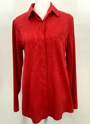 Athleta Shirt Womens S Red Urbanite Textured Stretch Tunic Button Up Hi Low Hem - Image 1 of 4