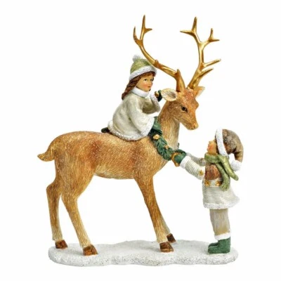 Hirsch mit Kindern 21 cm Weihnachtsdeko (40189w) Weihnachtsfigur - Bild 1 von 2