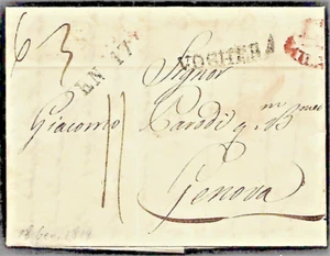 ITALIEN. SUPER KOMPLETT GANZ. VOGHERA nach GENOVA . 4 POSTMARKEN. 1819. - Bild 1 von 3