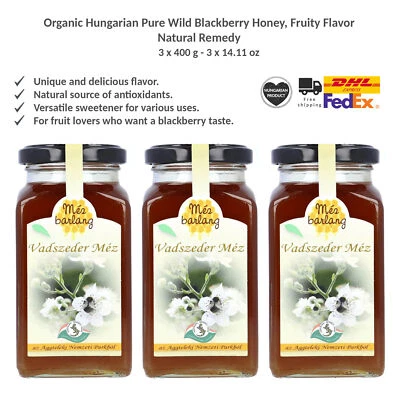 Organic Hungarian Pure Wild Blackberry Honey, Fruity Flavor, Mezbarlang 400gx3 - Image 1 of 4
