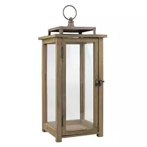 Stonebriar 18 Inch Rustic Wooden Candle Hurricane Lantern, For Table Top, - Picture 1 of 10